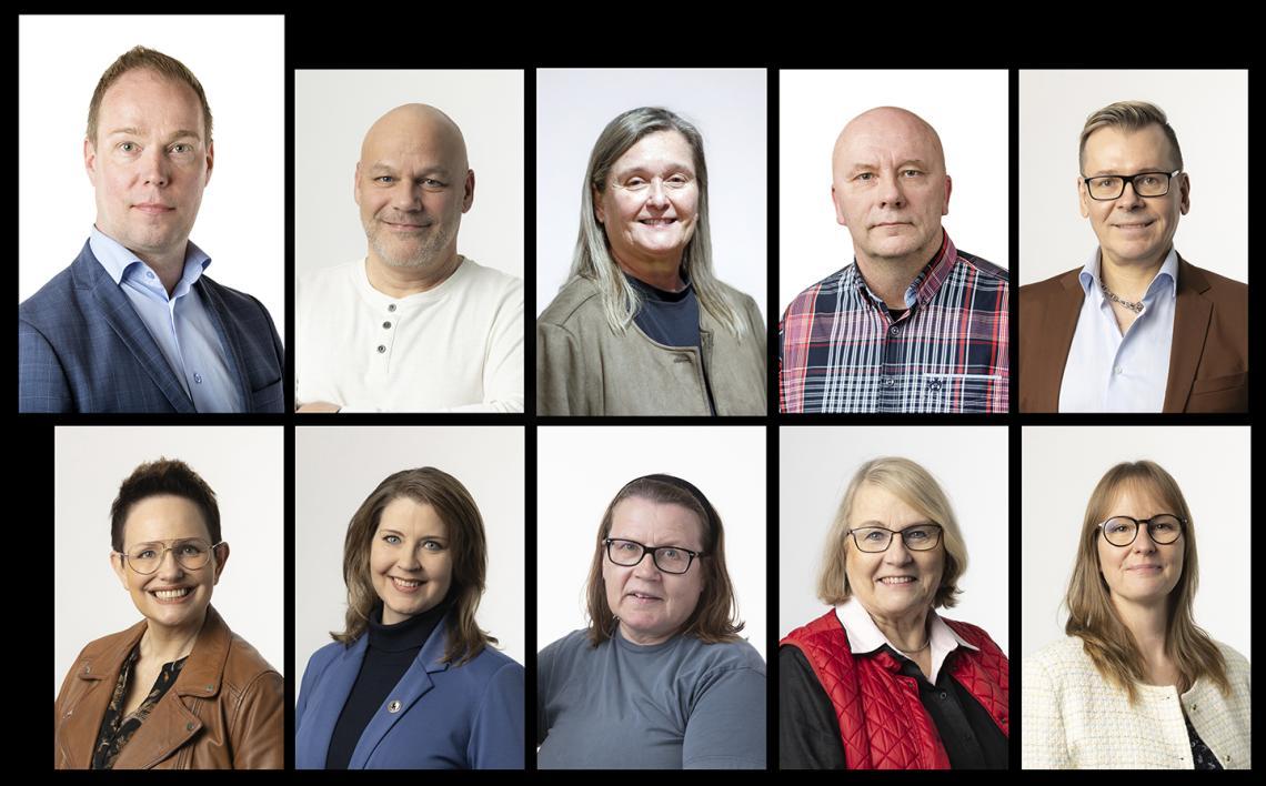 Kennelliitton hallituksen 2026 jäsenet kasvokuvakollaasina