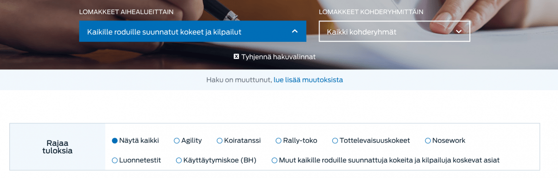 Kuvakaappaus aihealueen lisärajauksista