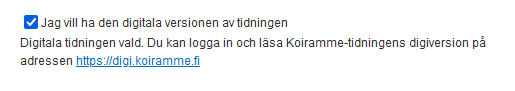 Omakoira jäsenyyssivu, Koiramme-lehden tilausmuoto ruotsi