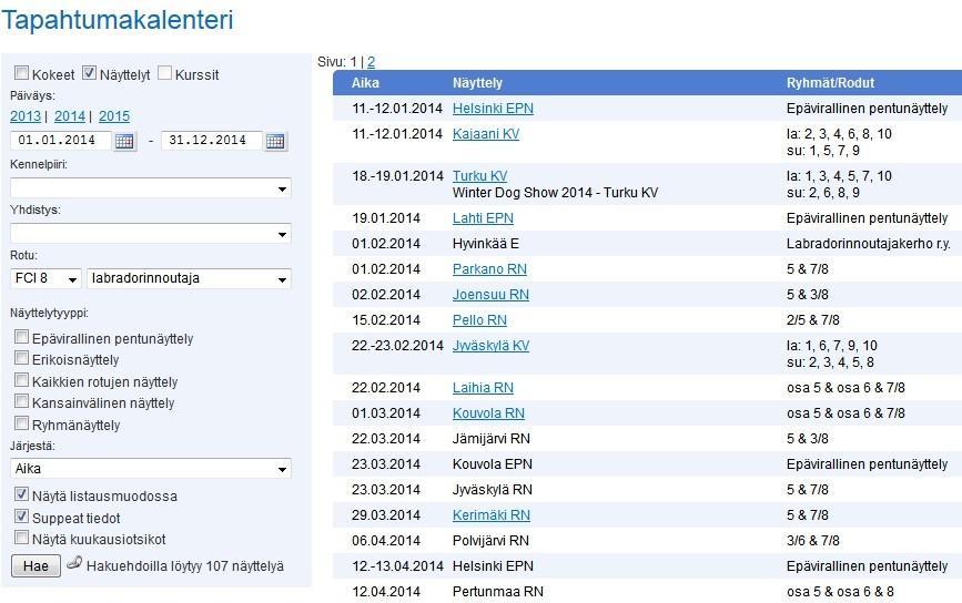 Tapahtumakalenteri | Suomen Kennelliitto