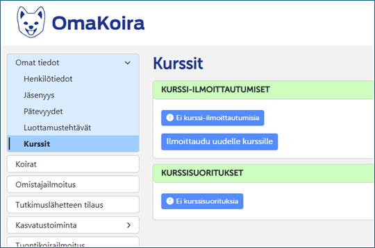Omakoiran kurssi-ilmoittautuminen