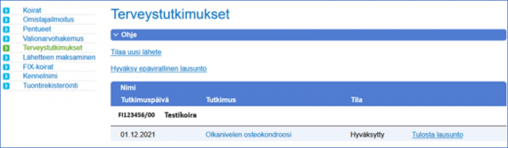 Lausuntojen hyväksyminen Omakoirassa