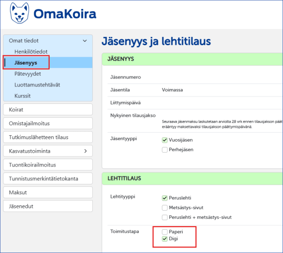 Kuvakaappaus Omakoira-palvelun sivulta