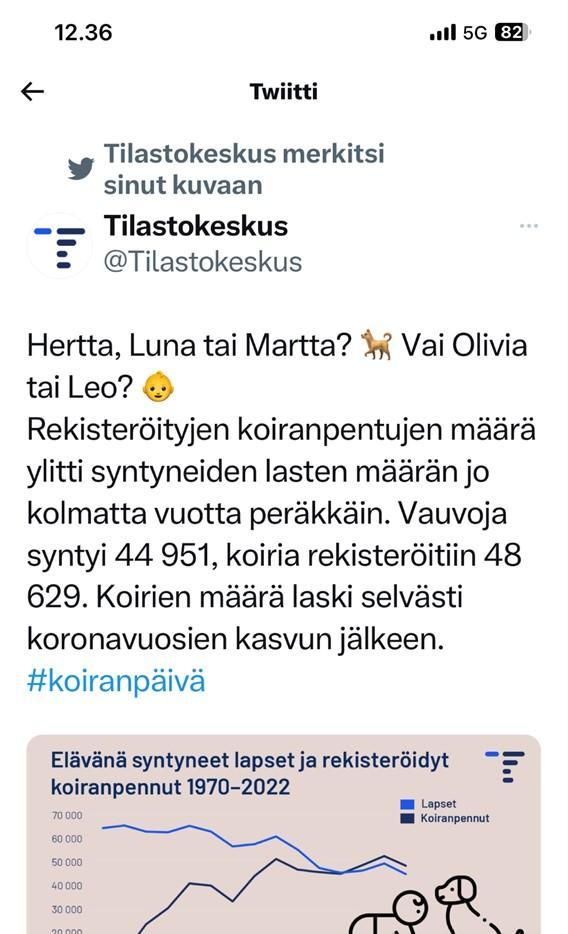 tilastokeskus koiranpäivä 2023