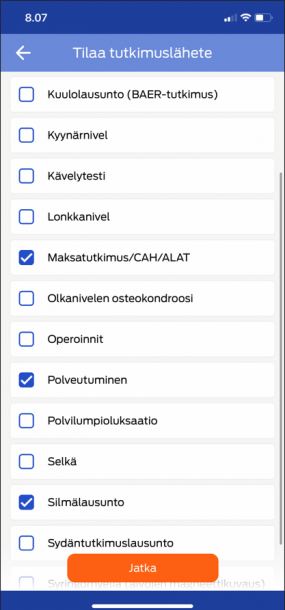 Omakoira-mobiilisovelluksen terveystutkimuslähetteet