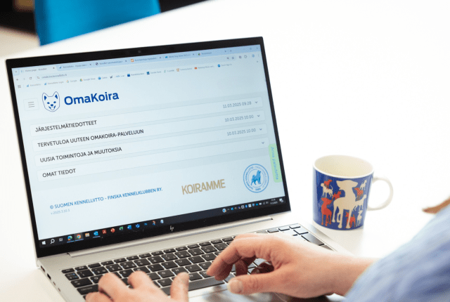 Kennelliiton Omakoira-palvelu auki tietokoneella