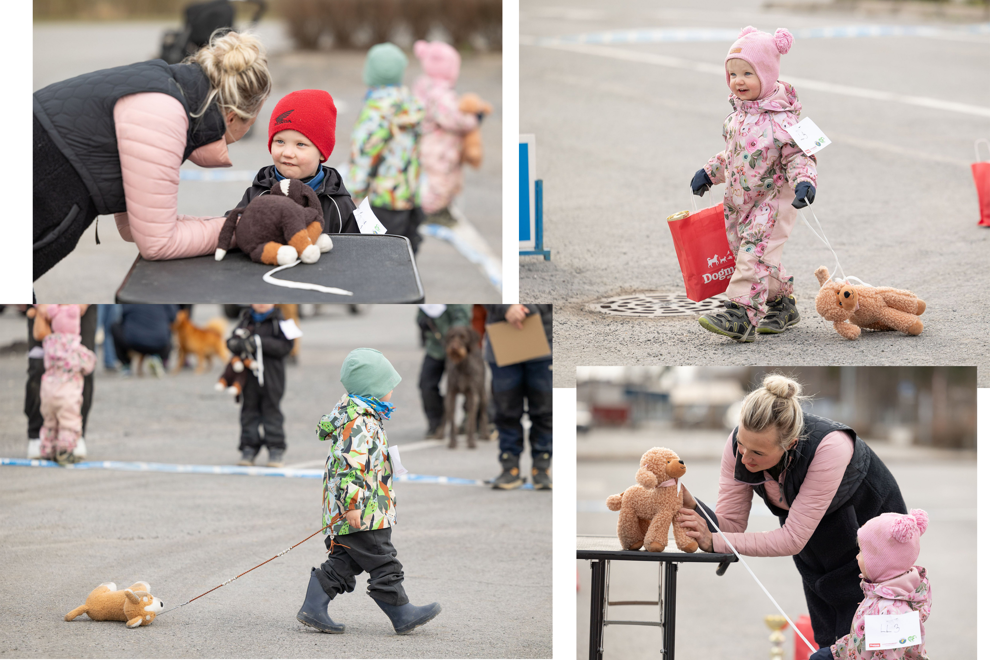 Lapsia lelukoirineen näyttelyssä