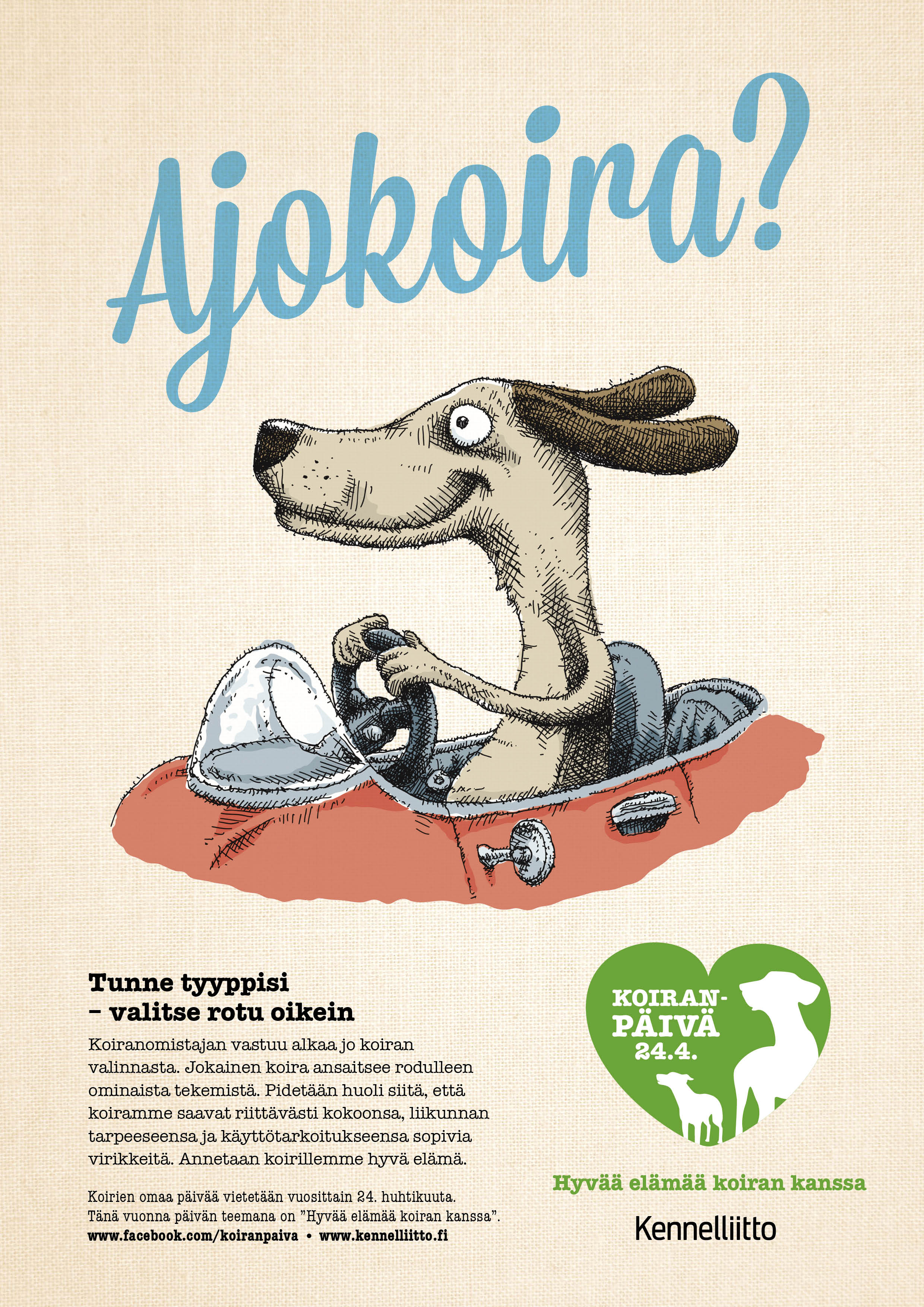 Koiranpäivä 2014 -juliste - teemana "Hyvää elämää koiran kanssa"